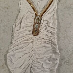 VENUS White Long Tank with Beaded Accents